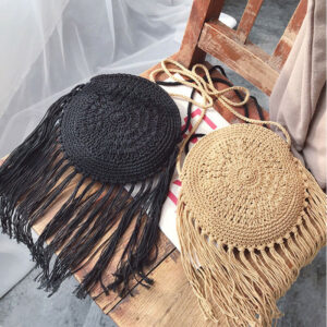 Round Circular Straw Woven Cross Body Shoulder Bag
