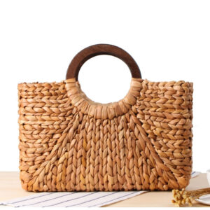 Crossbody Wood Casual Handle Straw Shoulder Handbag