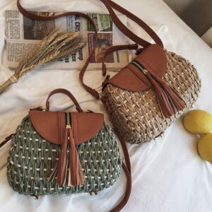 vintage tassel saddle rattan shouder crossbody bag