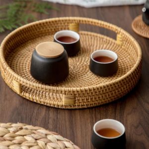 1Pc Hand Woven Multipurpose Rattan Tray