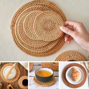 Round Cup Natural Rattan Hot Pad Kitchen Mat
