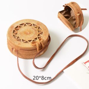 Gusure Round Straw Woven Rattan Shoulder Bag