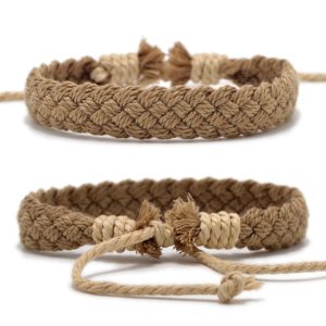 Handmade Vintage Cotton Rope Charm Bracelet for Women Men Brown Adjustable String Bracelet Jewelry