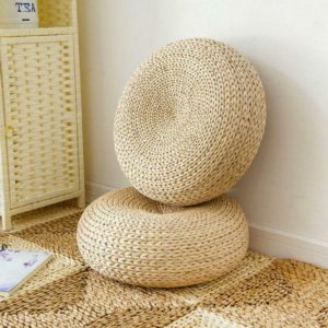 Natural Straw Round Ottoman Tatami Cushion