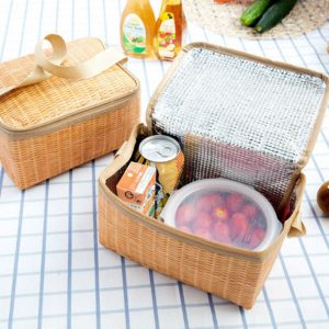 Portable Insulated Thermal Cooler Rattan Picnic Storage