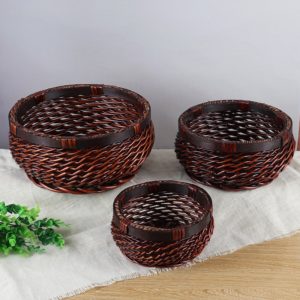 Darkbrown Round Rattan Bread Basket